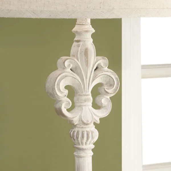 Floor Lamps-Kirkland's Home Distressed Fleur-De-Lis Floor Lamp Tan