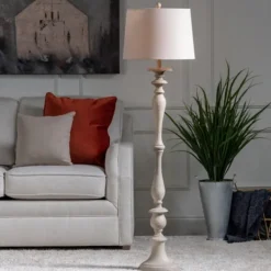 Floor Lamps-Kirkland's Home Distressed Gray Finish Floor Lamp White