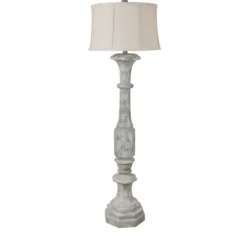 Floor Lamps-Kirkland's Home Distressed Gray Finton Floor Lamp Tan