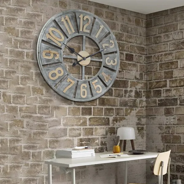 Clocks-Kirkland's Home Distressed Gray Wood Wall Clock