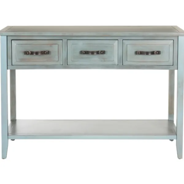Console Tables-Kirkland's Home Distressed Light 3-Drawer Console Table Blue