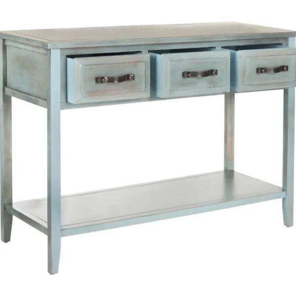 Console Tables-Kirkland's Home Distressed Light 3-Drawer Console Table Blue
