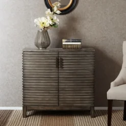 Cabinets & Sideboards-Kirkland's Home Distressed Linear 2-Door Wooden Chest Gray