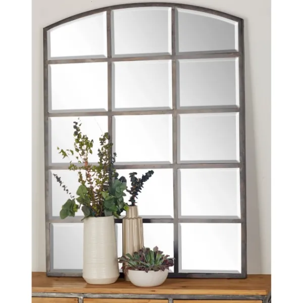 Decorative Mirrors-Kirkland's Home Distressed Metal Windowpane Arched Mirror Black