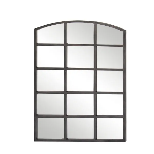 Decorative Mirrors-Kirkland's Home Distressed Metal Windowpane Arched Mirror Black