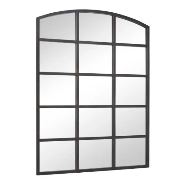 Decorative Mirrors-Kirkland's Home Distressed Metal Windowpane Arched Mirror Black
