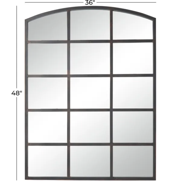 Decorative Mirrors-Kirkland's Home Distressed Metal Windowpane Arched Mirror Black