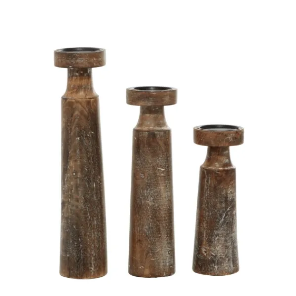 Candle Holders-Kirkland's Home Distressed Mocha Mango Wood Candlesticks, Set Of 3 Brown