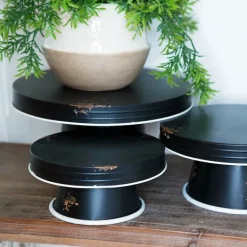 Decorative Trays-Kirkland's Home Distressed Pedestal Trays, Set Of 3 Black