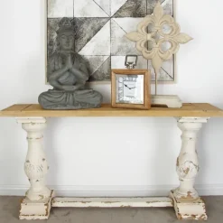 Console Tables-Kirkland's Home Distressed Rustic Carved Console Table White