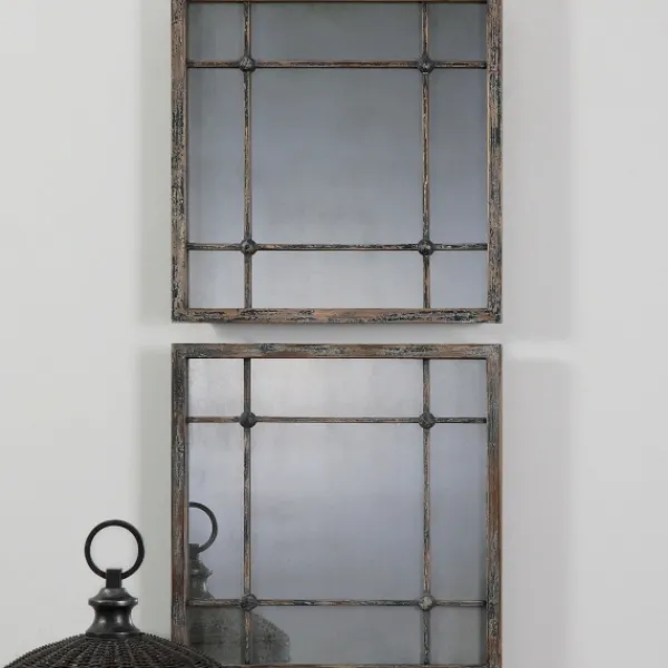 Decorative Mirrors-Kirkland's Home Distressed Slate Blue Wood Wall Mirrors, Set Of 2