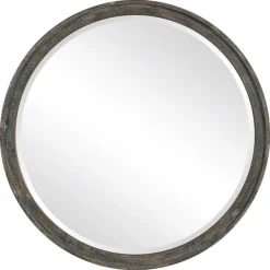 Framed Mirrors-Kirkland's Home Distressed Slate Blue Wooden Round Wall Mirror