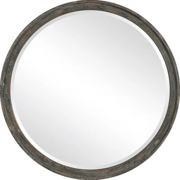 Framed Mirrors-Kirkland's Home Distressed Slate Blue Wooden Round Wall Mirror