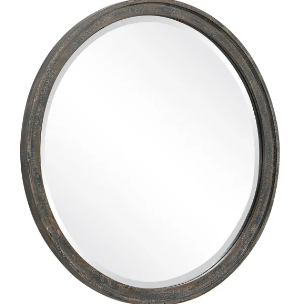 Framed Mirrors-Kirkland's Home Distressed Slate Blue Wooden Round Wall Mirror