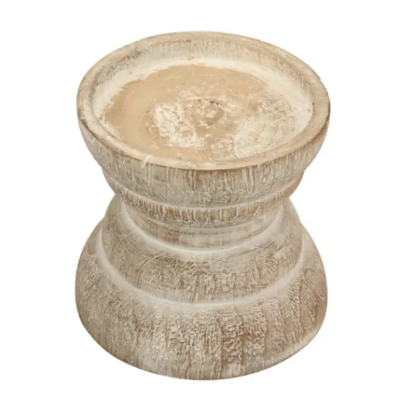 Candle Holders-Kirkland's Home Distressed Turned Wood Candle Holder, 4 In. White