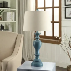 Table Lamps-Kirkland's Home Distressed Turquoise Antique Table Lamp Ivory