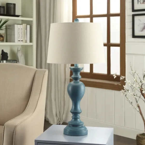 Table Lamps-Kirkland's Home Distressed Turquoise Antique Table Lamp Ivory