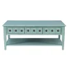 Coffee Tables-Kirkland's Home Distressed Turquoise Wood 3-Drawer Coffee Table Blue