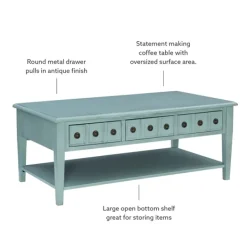 Coffee Tables-Kirkland's Home Distressed Turquoise Wood 3-Drawer Coffee Table Blue