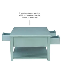 Coffee Tables-Kirkland's Home Distressed Turquoise Wood 3-Drawer Coffee Table Blue
