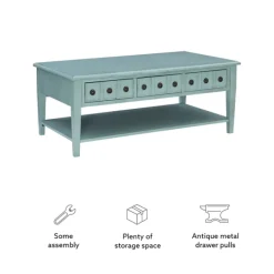 Coffee Tables-Kirkland's Home Distressed Turquoise Wood 3-Drawer Coffee Table Blue