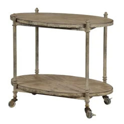 Accent & End Tables-Kirkland's Home Distressed Vintage Rolling Cart Accent Table Tan