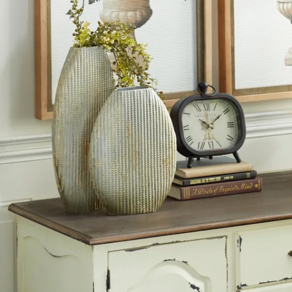 Vases-Kirkland's Home Distressed White And Beige Flat Vases, Set Of 2 Tan/White