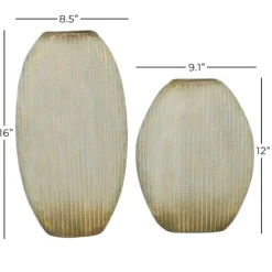 Vases-Kirkland's Home Distressed White And Beige Flat Vases, Set Of 2 Tan/White