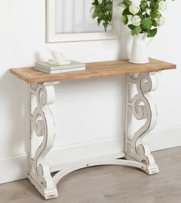 Console Tables-Kirkland's Home Distressed White And Brown Wood Console Table White/Tan