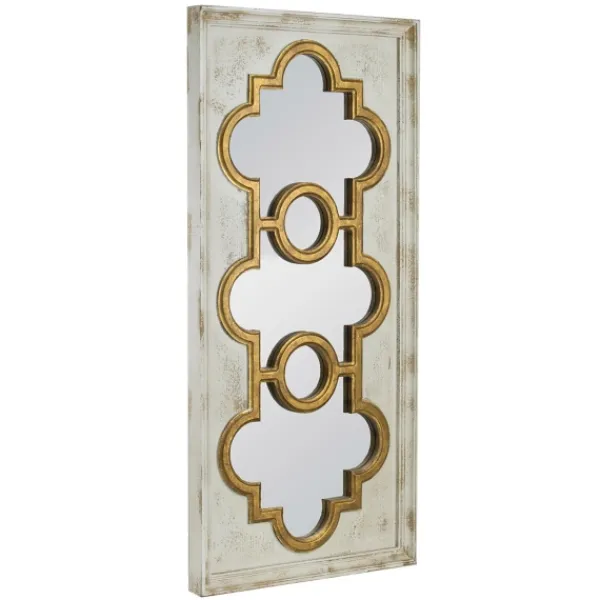 Decorative Mirrors-Kirkland's Home Distressed White And Gold Moroccan Mirror