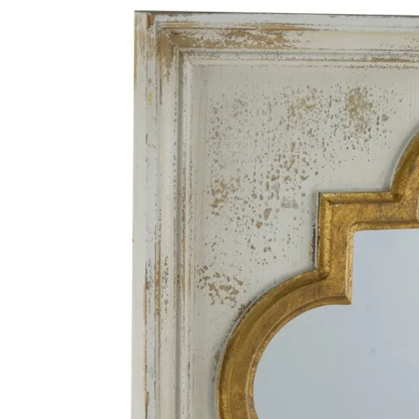 Decorative Mirrors-Kirkland's Home Distressed White And Gold Moroccan Mirror