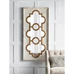 Decorative Mirrors-Kirkland's Home Distressed White And Gold Moroccan Mirror
