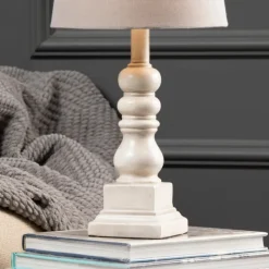 Table Lamps-Kirkland's Home Distressed White Candlestick Table Lamp Ivory