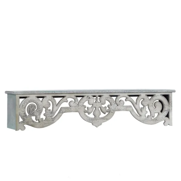 Shelves-Kirkland's Home Distressed White Carved Wood Wall Shelf