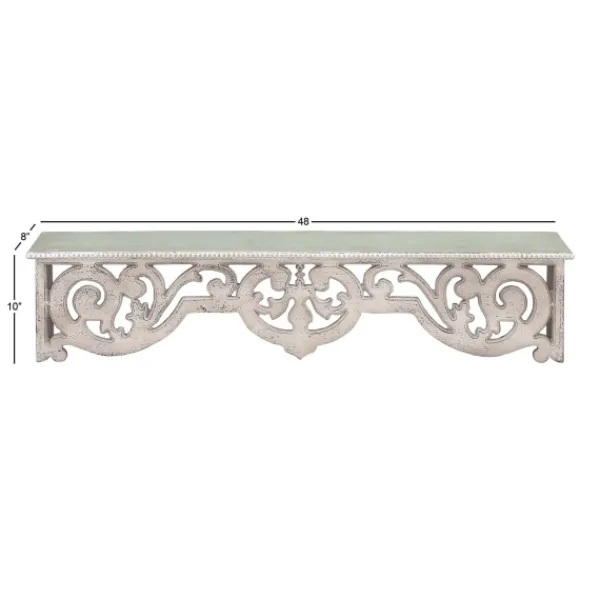 Shelves-Kirkland's Home Distressed White Carved Wood Wall Shelf