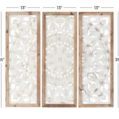 Wall Plaques-Kirkland's Home Distressed White Floral Wall Plaques, Set Of 3 White/Brown