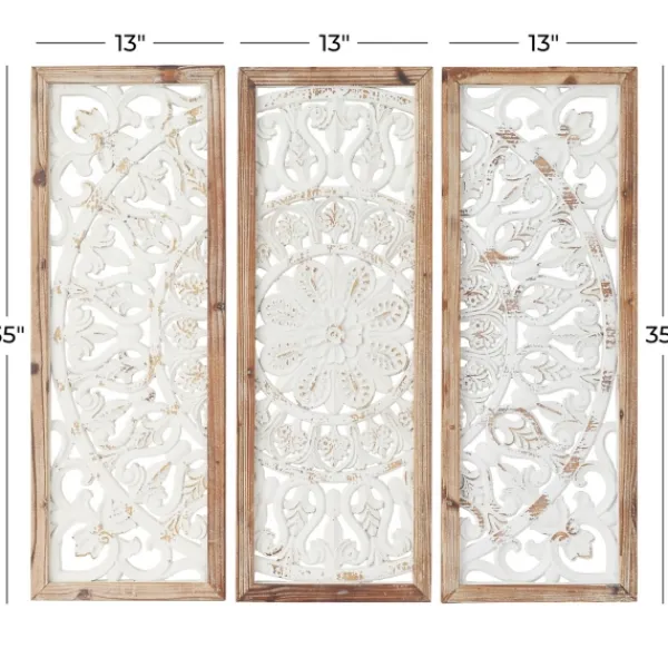 Wall Plaques-Kirkland's Home Distressed White Floral Wall Plaques, Set Of 3 White/Brown