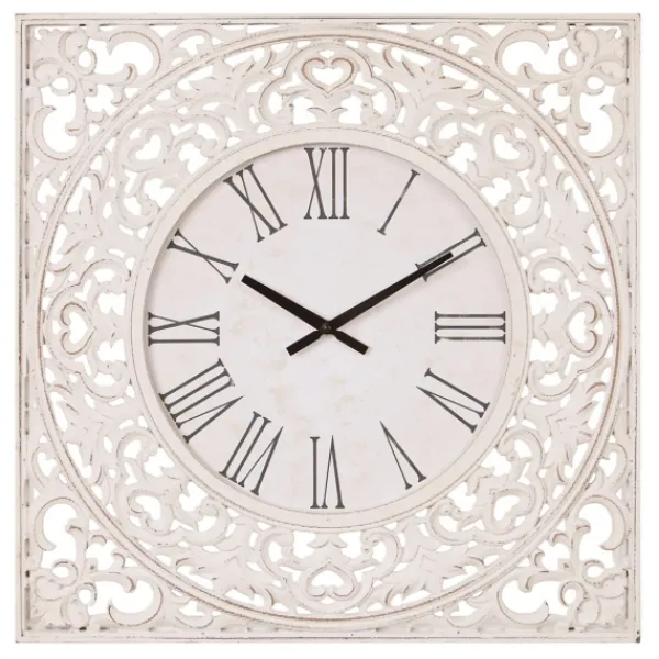 Clocks-Kirkland's Home Distressed White Ornate Wood Carved Wall Clock