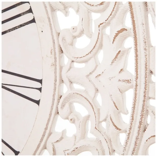 Clocks-Kirkland's Home Distressed White Ornate Wood Carved Wall Clock