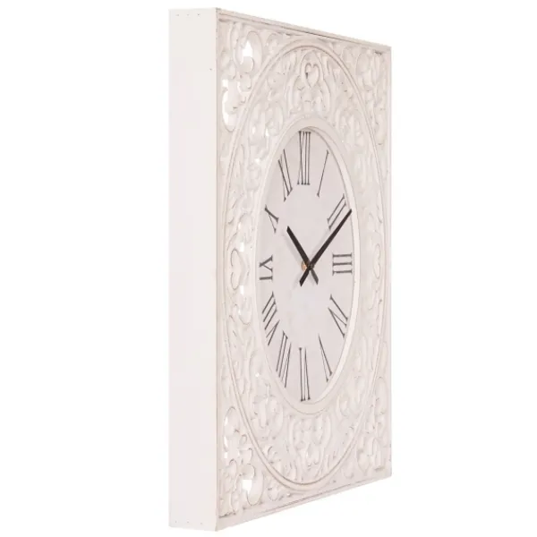 Clocks-Kirkland's Home Distressed White Ornate Wood Carved Wall Clock
