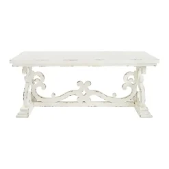 Coffee Tables-Kirkland's Home Distressed White Scrollwork Base Coffee Table White/Tan