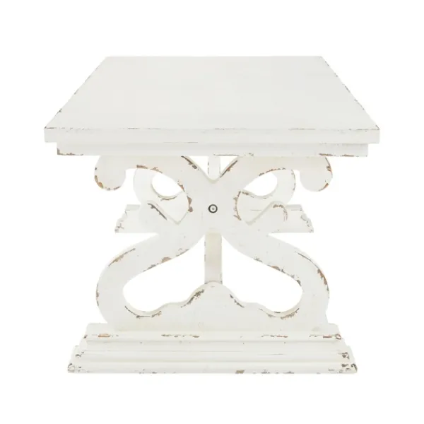 Coffee Tables-Kirkland's Home Distressed White Scrollwork Base Coffee Table White/Tan