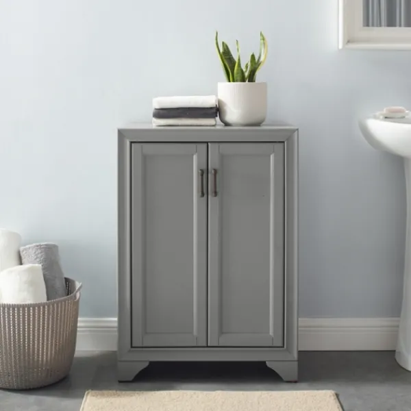 Bathroom Furniture-Kirkland's Home Distressed Wood Accent Cabinet Gray