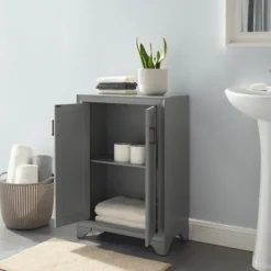 Bathroom Furniture-Kirkland's Home Distressed Wood Accent Cabinet Gray