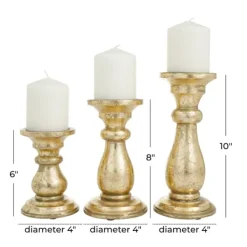 Candle Holders-Kirkland's Home Distressed Wood Candle Holders, Set Of 3 Gold