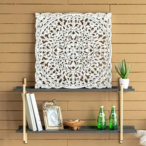 Wall Plaques-Kirkland's Home Distressed Wood Carved Wall Panels, Set Of 2 White