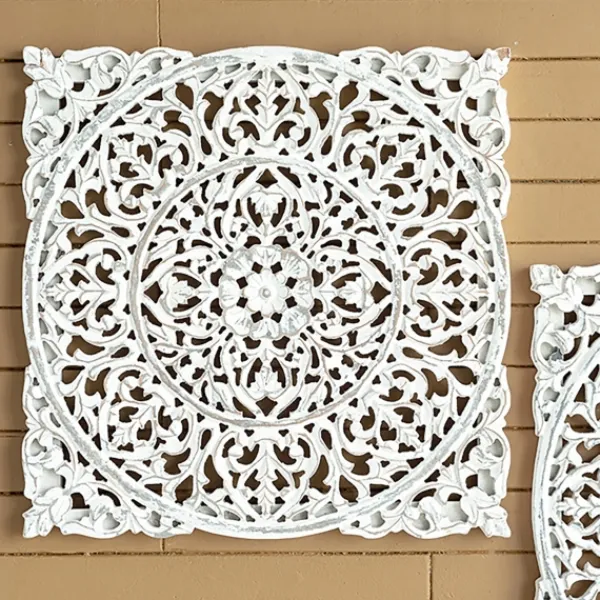Wall Plaques-Kirkland's Home Distressed Wood Carved Wall Panels, Set Of 2 White