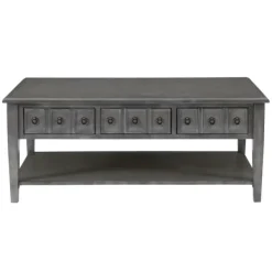 Coffee Tables-Kirkland's Home Distressed Wood 3-Drawer Coffee Table Gray