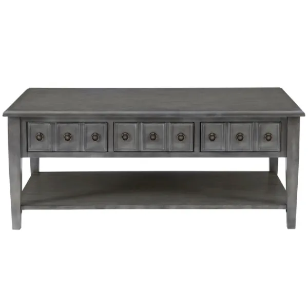 Coffee Tables-Kirkland's Home Distressed Wood 3-Drawer Coffee Table Gray