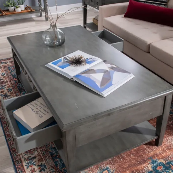 Coffee Tables-Kirkland's Home Distressed Wood 3-Drawer Coffee Table Gray